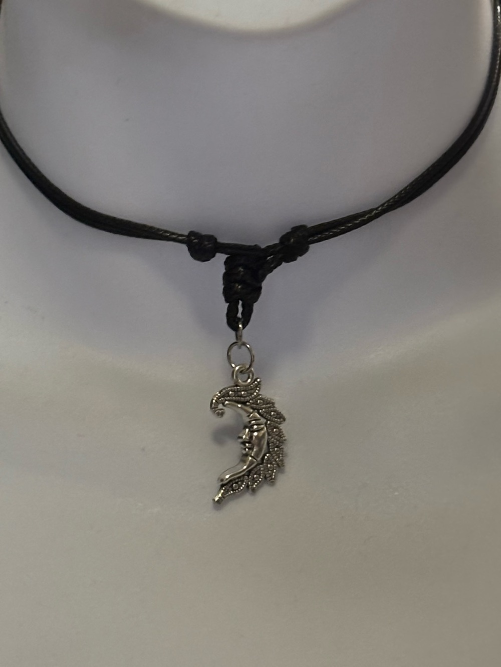 Silver Moon Pendant Black Cord Adjustable Choker